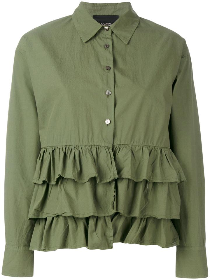 Erika Cavallini - Tiered Hem Long Sleeve Shirt - Women - Cotton - 38, Green, Cotton