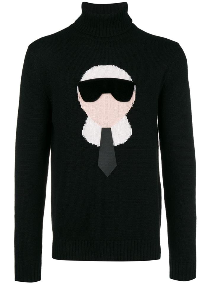 Fendi Cashmere Intarsia Karlito Sweater - Black