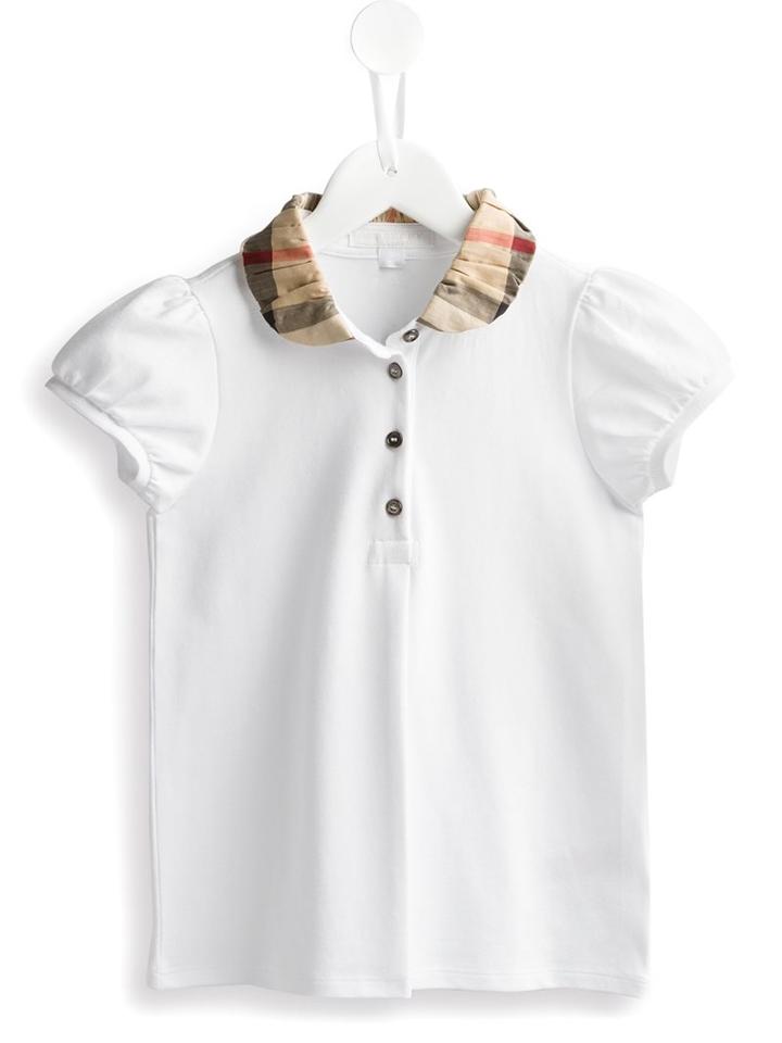 Burberry Kids Check Collar Polo Shirt, Girl's, Size: 6 Yrs, White
