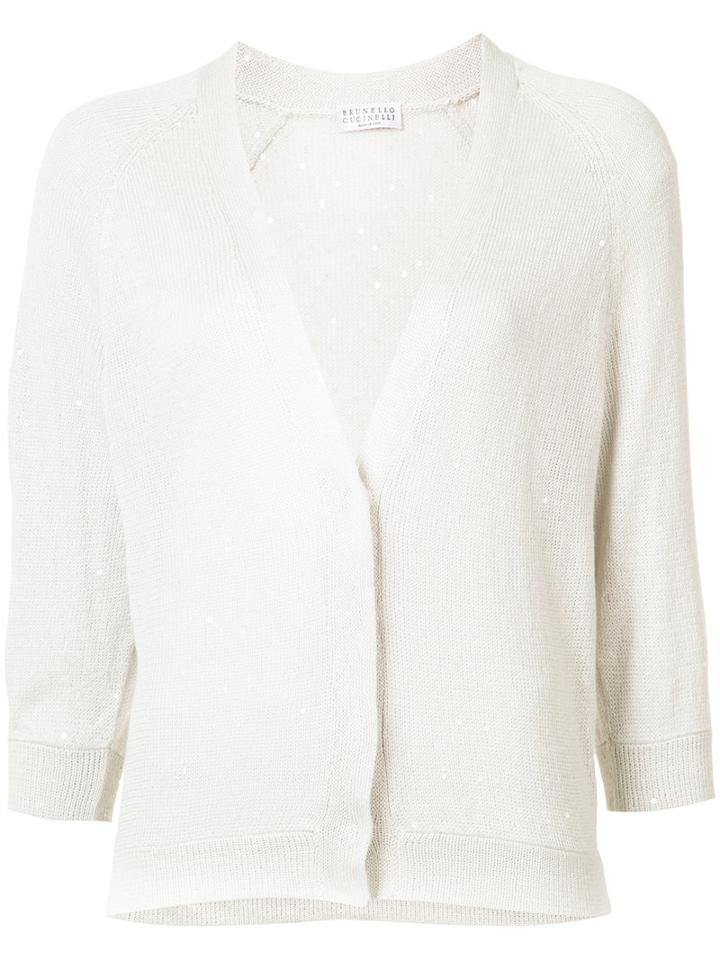 Brunello Cucinelli - Sequin Embellished Cardigan - Women - Silk/linen/flax - S, Women's, Nude/neutrals, Silk/linen/flax