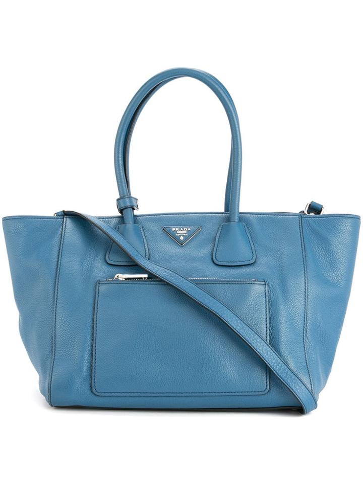 Prada Vintage Logo Plaque Tote Bag - Blue