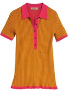 Burberry Two-tone Cashmere Silk Polo Shirt - Yellow & Orange