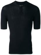 Emporio Armani Ribbed Henley T-shirt, Men's, Size: 48, Blue, Silk/cotton