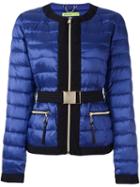Versace Jeans Belted Cropped Puffer Jacket, Women's, Size: 46, Blue, Feather Down/polyamide/polyester