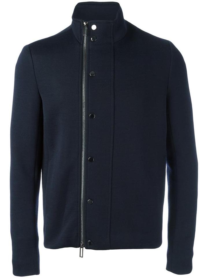 Emporio Armani Zipped Jacket, Men's, Size: Medium, Blue, Wool/polyamide/polyester/spandex/elastane