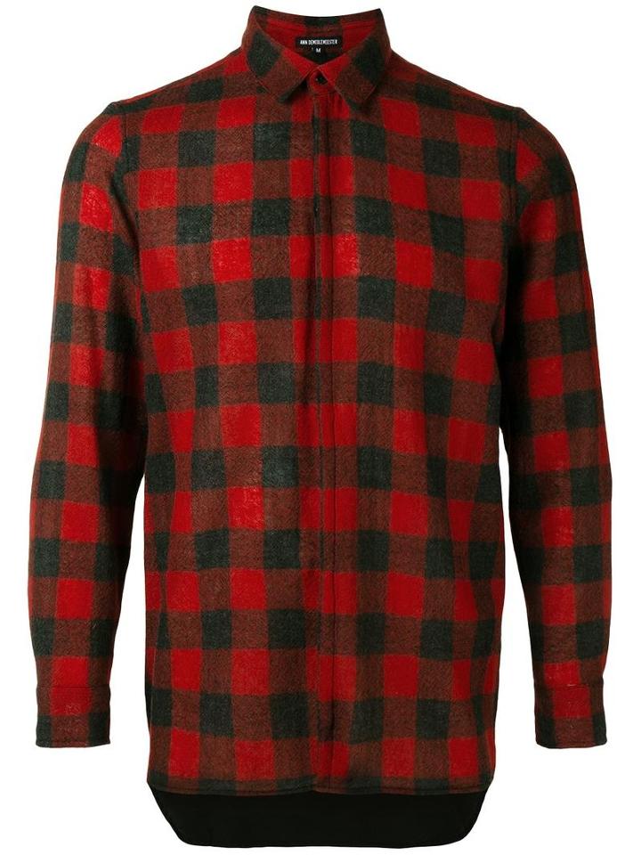 Ann Demeulemeester Classic Plaid Shirt, Men's, Size: Small, Red, Wool/cotton
