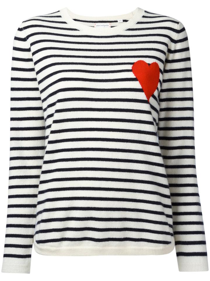 Chinti And Parker Striped Heart Jumper, Women's, Size: Large, White, Cashmere