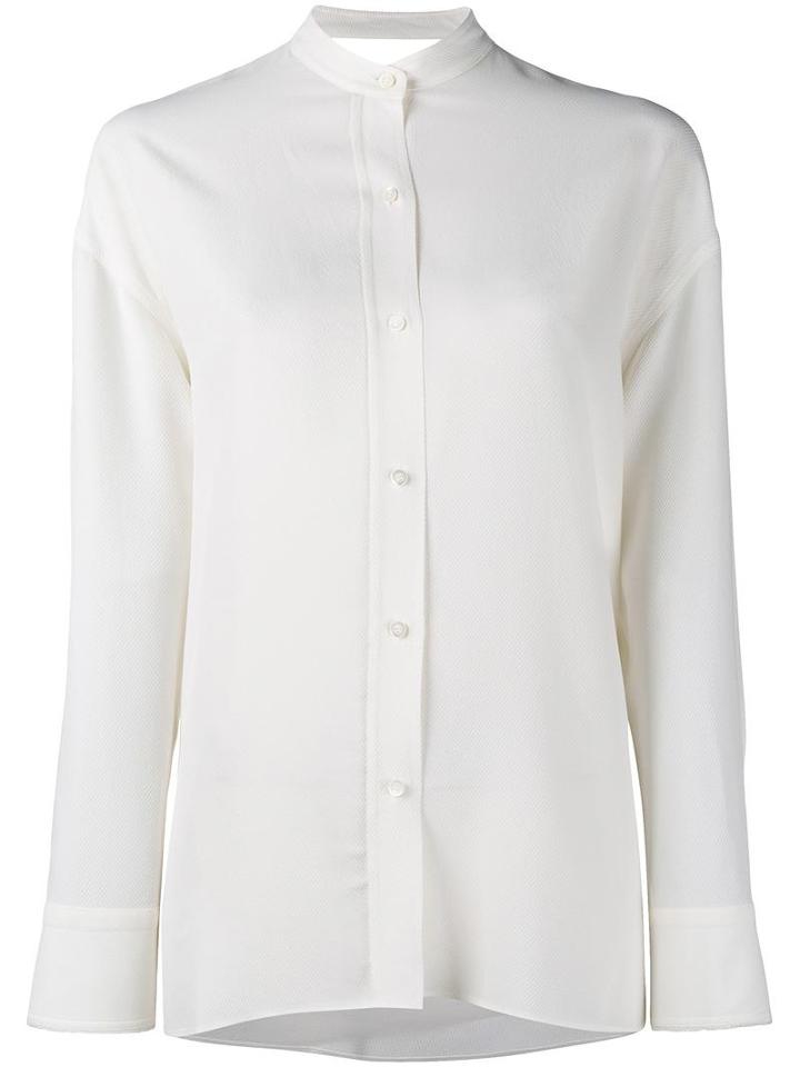 Helmut Lang Tie-fastening Mandarin Shirt, Women's, Size: Large, White, Viscose