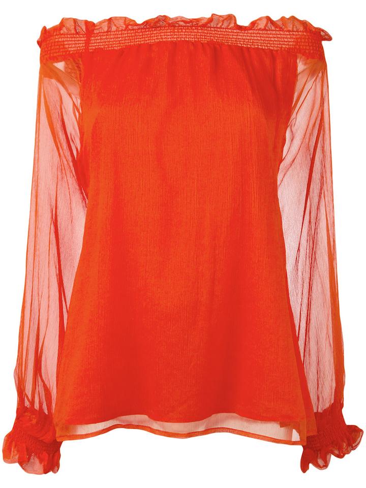 P.a.r.o.s.h. Off-shoulders Sheer Blouse, Women's, Red, Silk/polyester