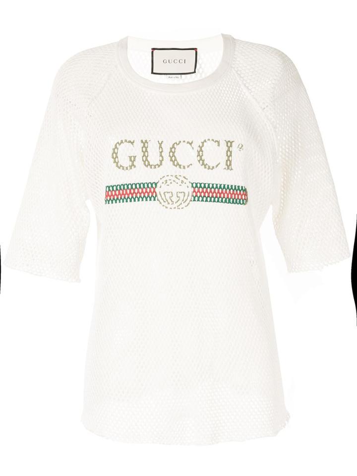 Gucci Pre-owned Open Knit Crochet Logo T-shirt - White