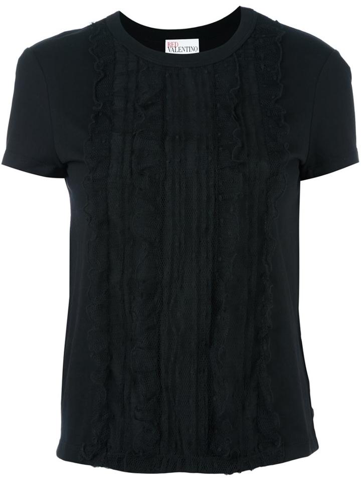 Red Valentino Ruffled T-shirt, Women's, Size: Small, Black, Cotton/polyamide