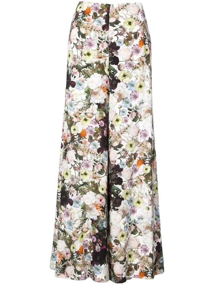 Adam Lippes Floral Print Wide Leg Trousers - White
