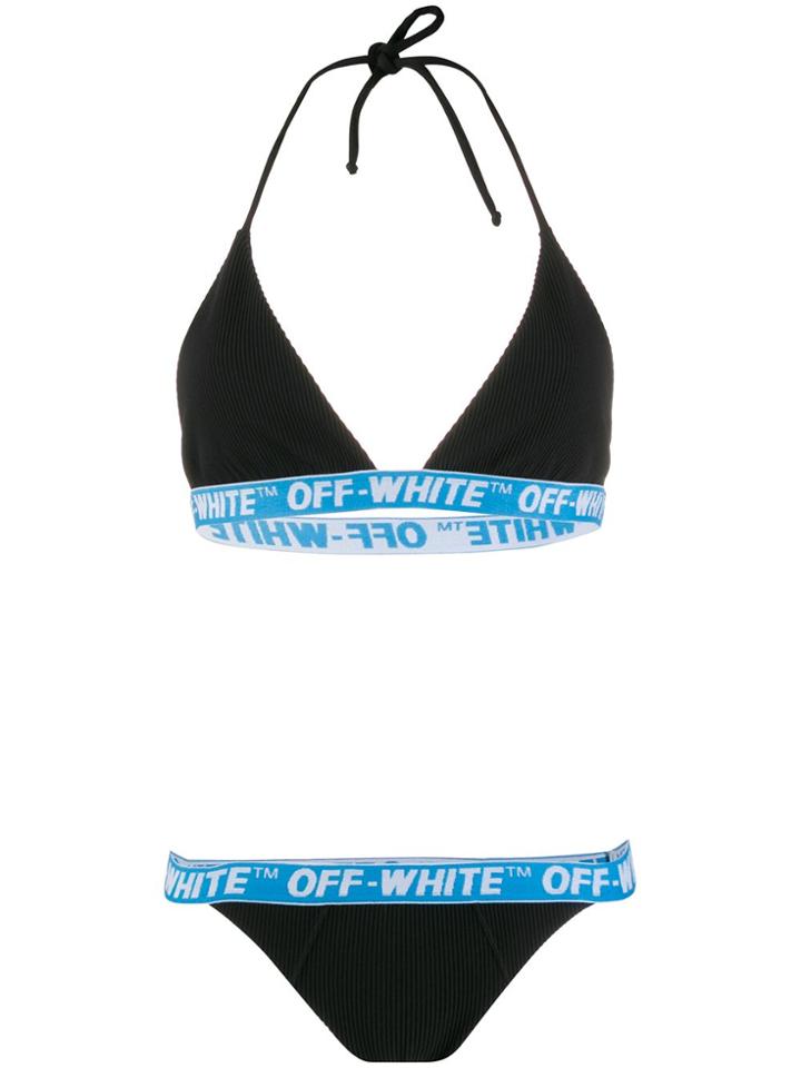 Off-white Ribbed Logo Straps Bikini - Black
