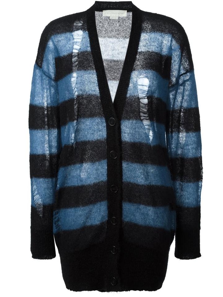 Stella Mccartney Distressed Striped Cardigan, Women's, Size: 42, Black, Polyamide/mohair/wool
