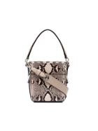 Chloé Nude And Brown Roy Mini Snake Print Leather Bucket Bag - Grey