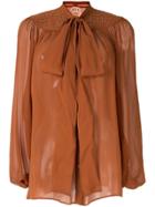 Nº21 Sheer Pussy Bow Blouse - Brown