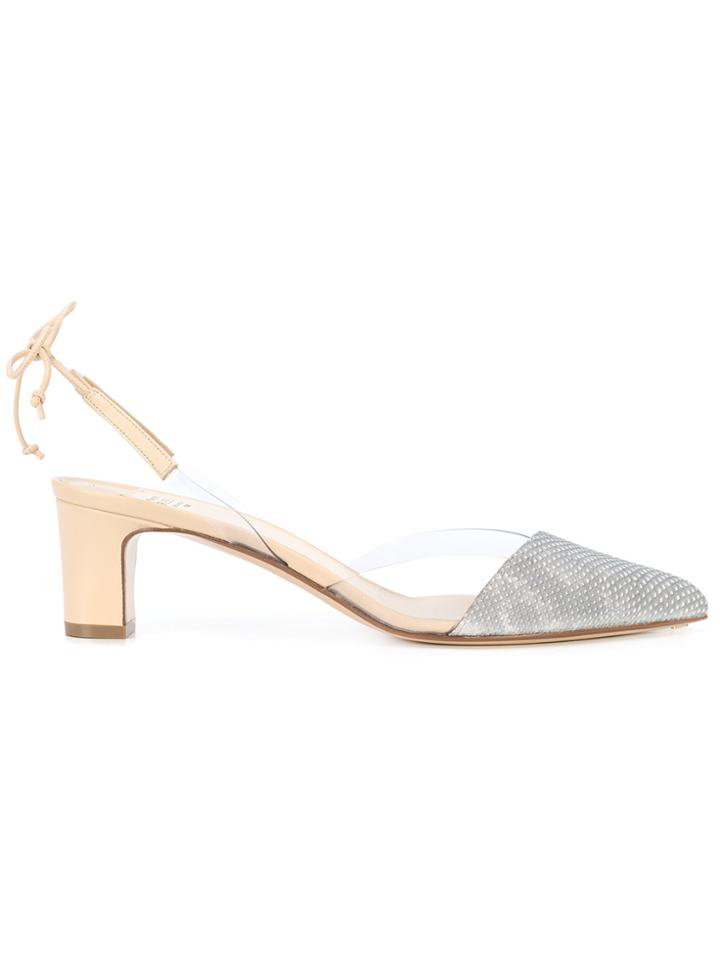 Francesco Russo Lace-up Slingback Pumps - Nude & Neutrals