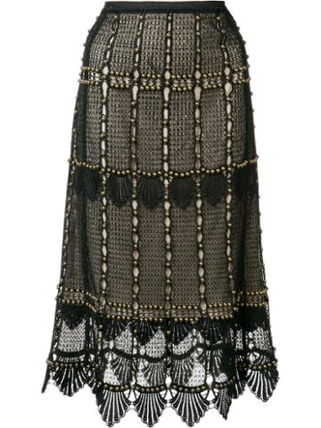 Kobi Halperin Beaded Lace Skirt, Women's, Size: 10, Black, Polyester/spandex/elastane