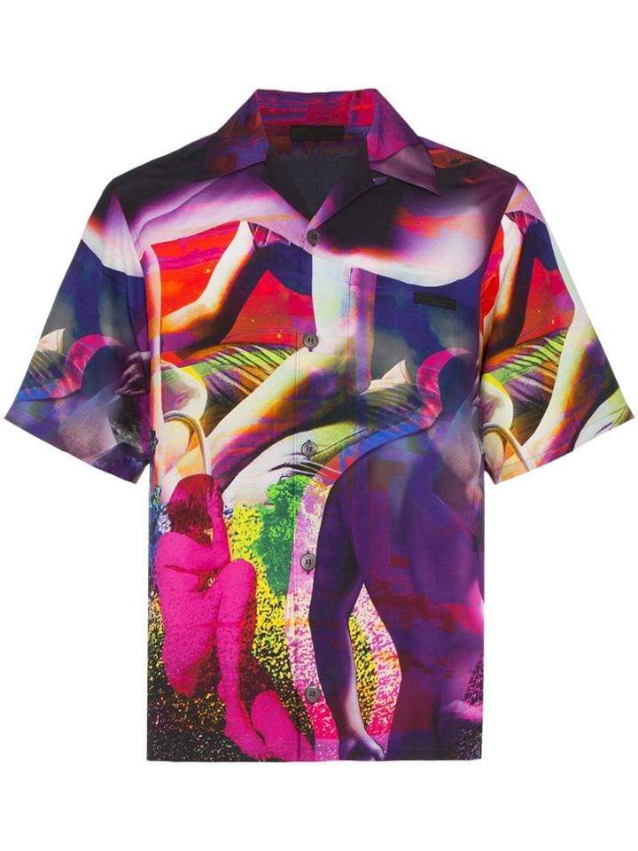 Prada Statue Print Short Sleeved Button Down Shirt - F0390 Ametista