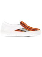No21 Striped Slip-on Sneakers, Men's, Size: 43, White, Calf Leather/cotton/leather/rubber