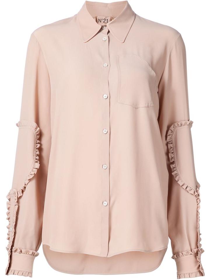 No21 Frill Detail Shirt, Women's, Size: 42, Nude/neutrals, Silk