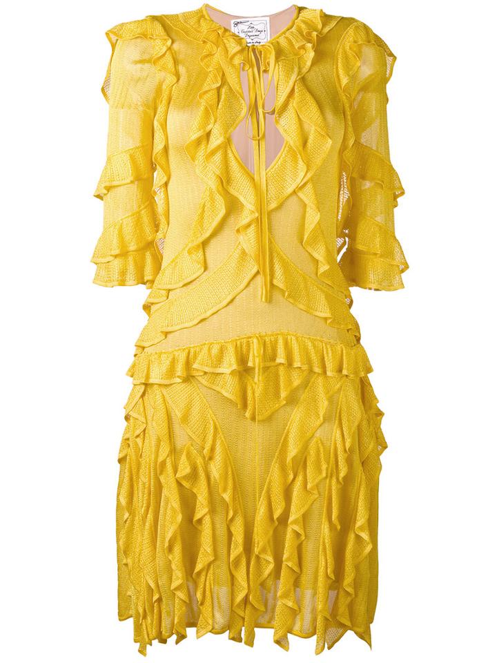 Dsquared2 - Ruffle Trimmed Knitted Dress - Women - Viscose - L, Yellow/orange, Viscose