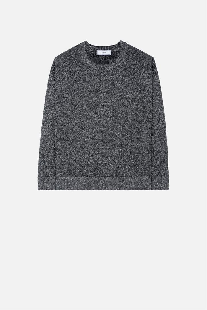 Ami Alexandre Mattiussi Crew Neck Sweater, Men's, Size: Xs, Grey, Nylon/polyester