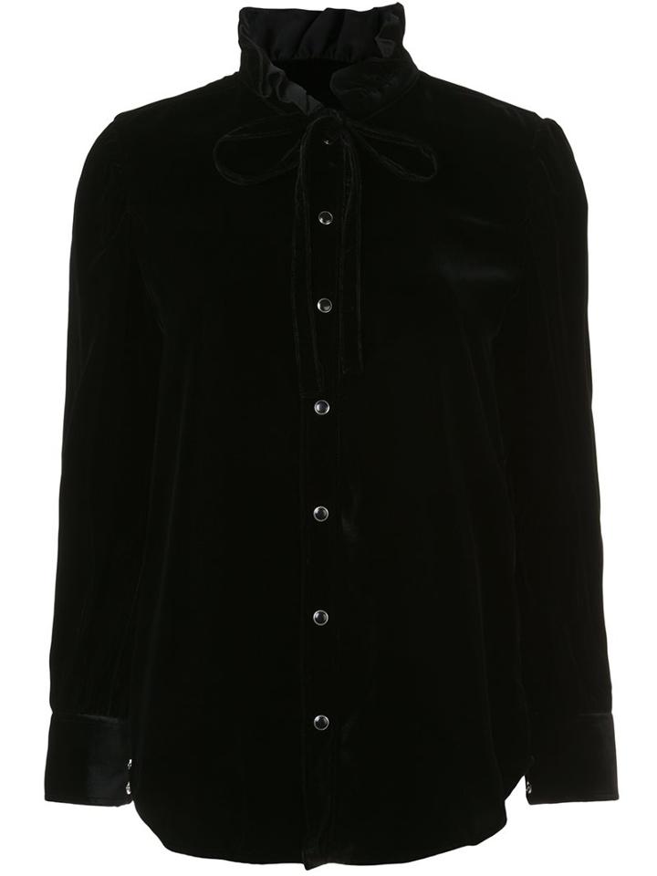Saint Laurent Frill Collar Velvet Shirt, Women's, Size: Small, Black, Cotton