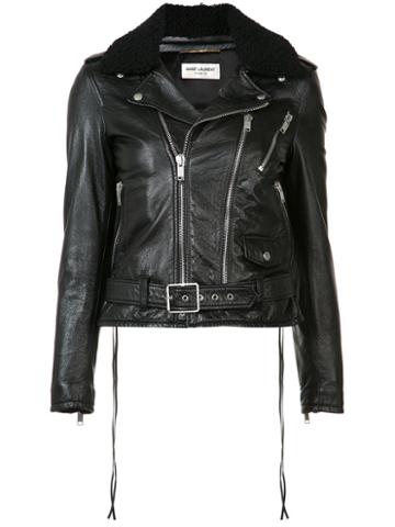 Saint Laurent Shearing Collar Leather Jacket, Women's, Size: 38, Black, Cotton/lamb Skin/sheep Skin/shearling/cupro