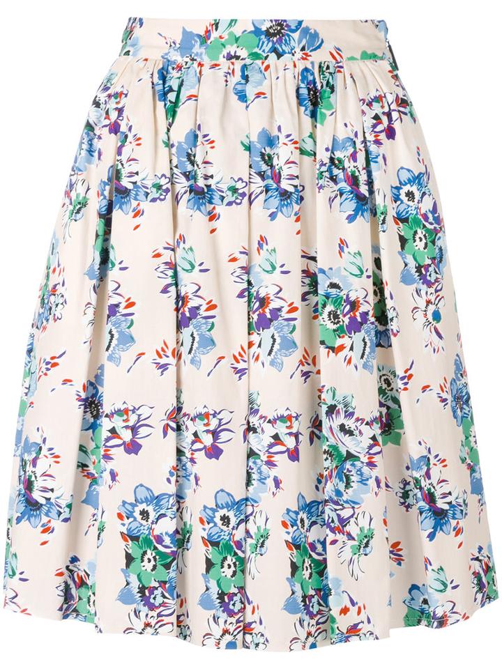 Msgm - Pleated Floral Skirt - Women - Cotton - 42, Pink/purple, Cotton