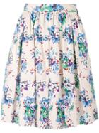 Msgm - Pleated Floral Skirt - Women - Cotton - 42, Pink/purple, Cotton