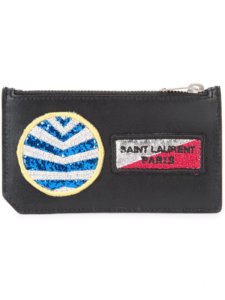 Saint Laurent Fragments Multi Patch Pouch, Men's, Black, Leather