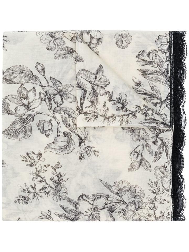 Twin-set Floral Print Scarf - Neutrals