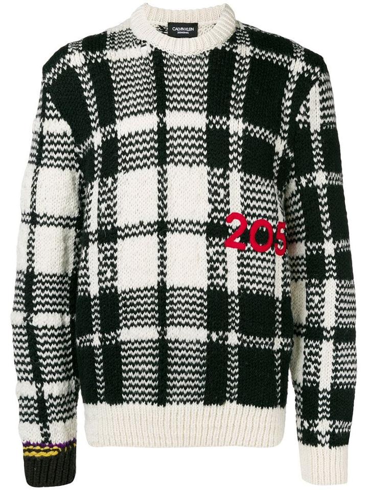 Calvin Klein 205w39nyc Logo Embroidered Check Knit Sweater - Black