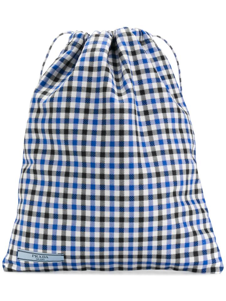 Prada Check Patterned Tote Bag - Blue
