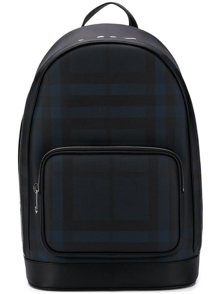 Burberry Leather Trim London Check Backpack - Blue