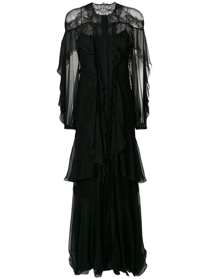 Alberta Ferretti Lace And Frill Detailed Gown - Black