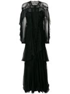 Alberta Ferretti Lace And Frill Detailed Gown - Black