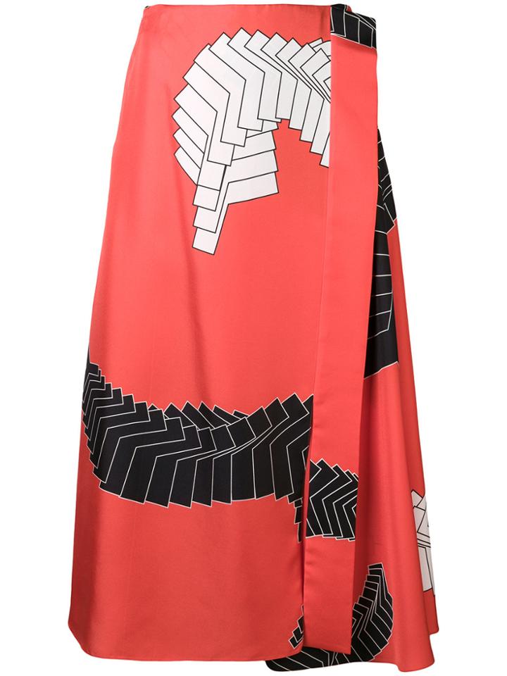 Krizia Geometric Print Wrap A-line Skirt - Yellow & Orange