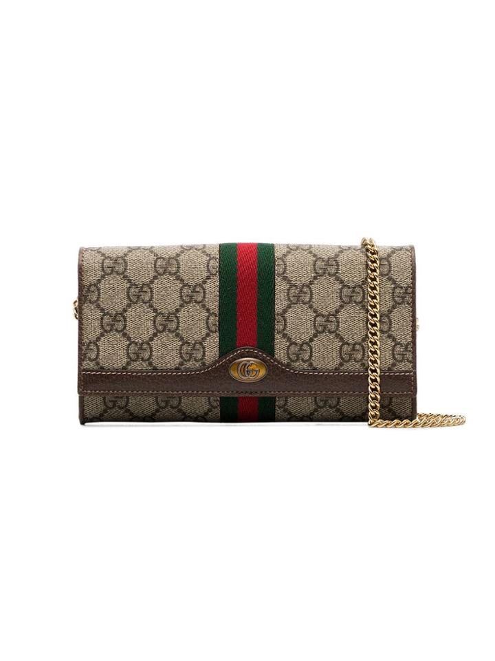 Gucci Beige Mini Gg Print Logo Stripe Leather Trim Canvas Cross Body