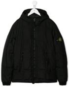 Stone Island Junior Zip-up Logo Coat - Black