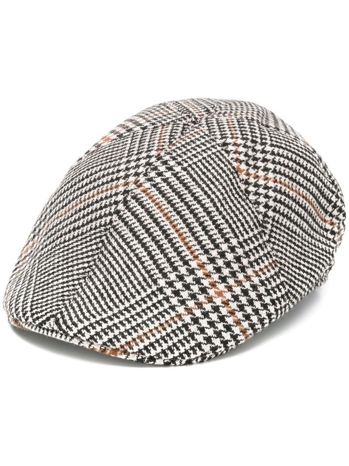 Tagliatore Check Print Flat Cap - White