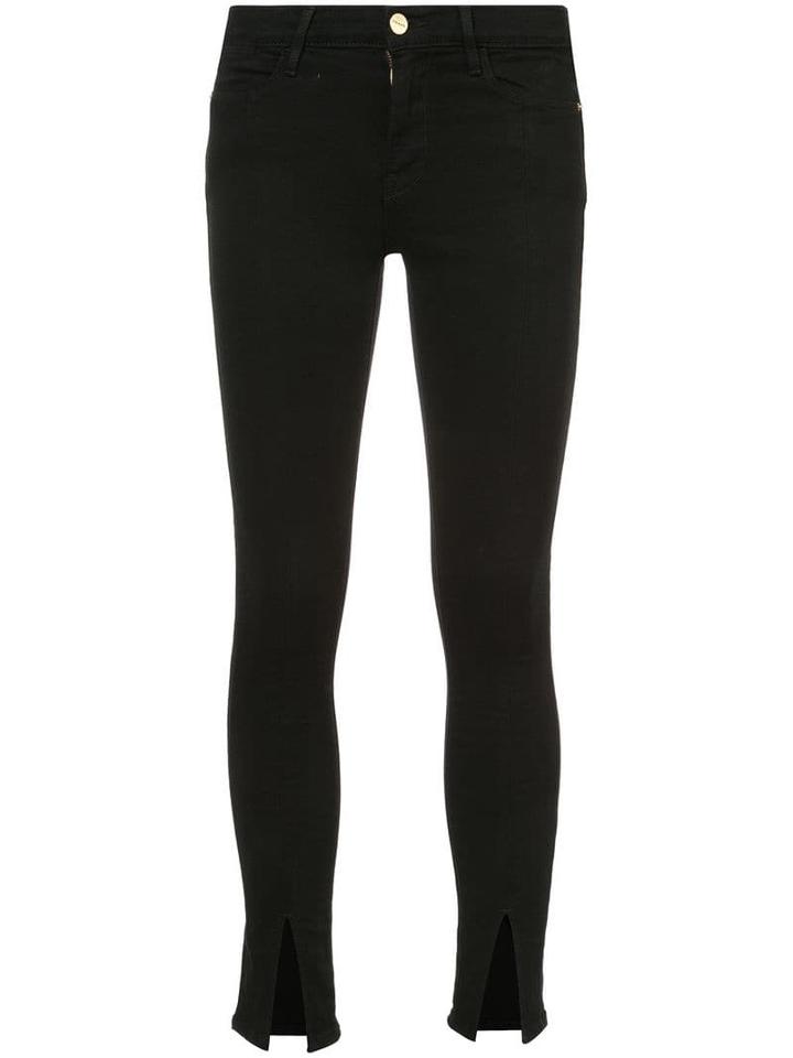 Frame Front Slit Cropped Jeans - Black
