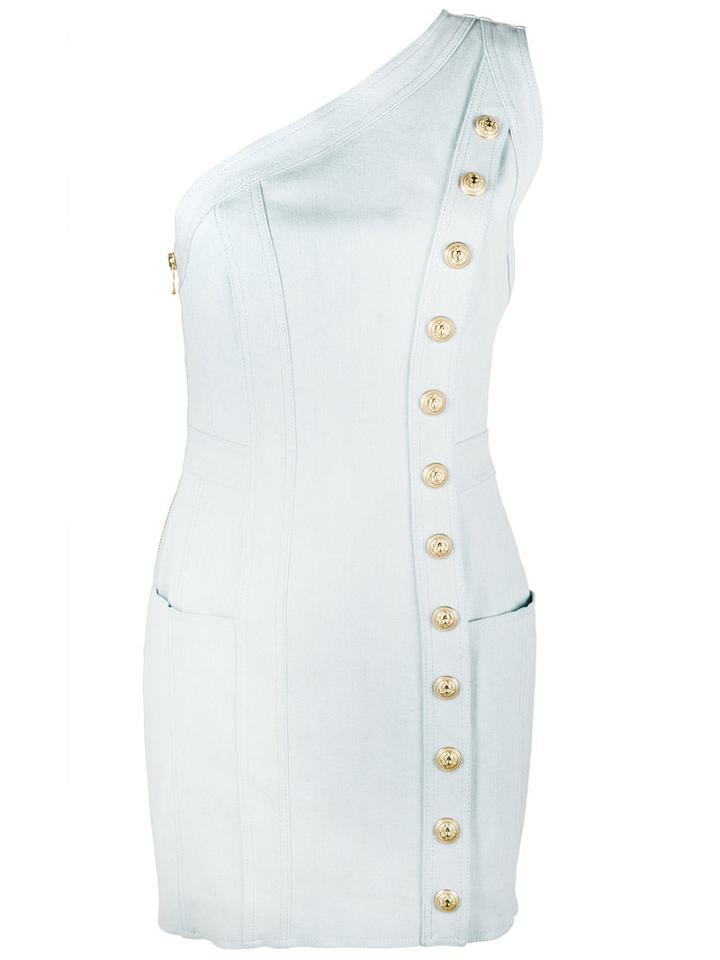 Balmain - One Shoulder Denim Mini Dress - Women - Cotton/spandex/elastane/viscose - 34, Blue, Cotton/spandex/elastane/viscose
