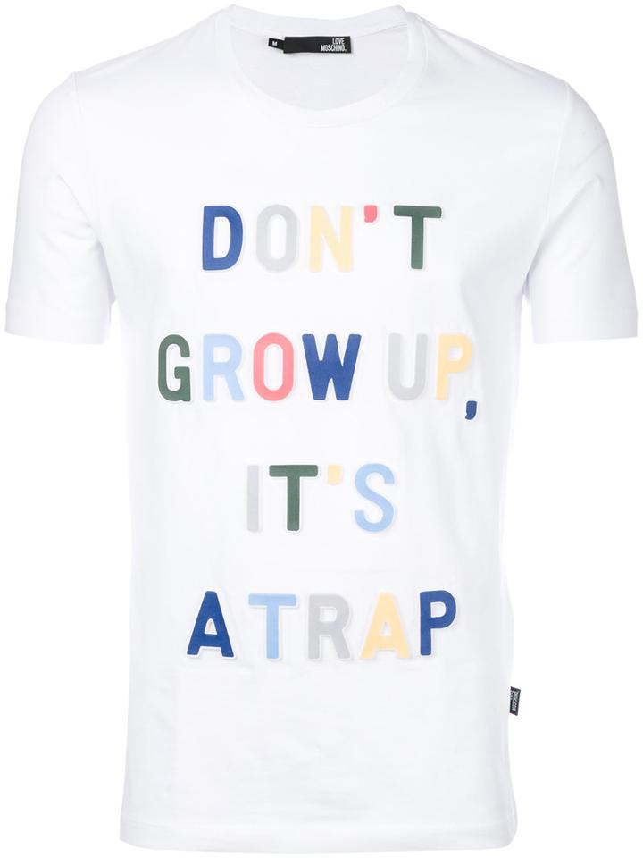 Love Moschino - 'don't Grow Up' T-shirt - Men - Cotton/spandex/elastane - M, White, Cotton/spandex/elastane