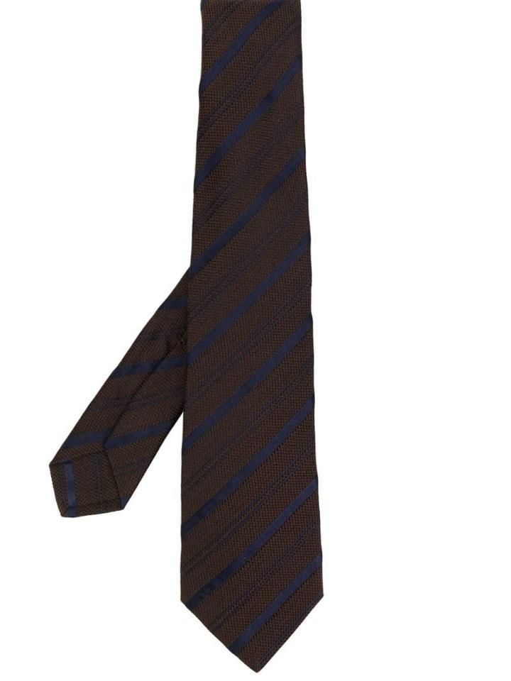 Kiton Striped Print Tie - Brown