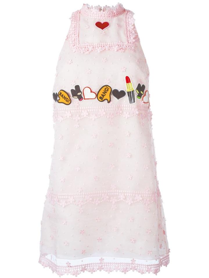 Giamba Patch Embellished Lace Dress, Women's, Size: 42, Pink/purple, Polyester