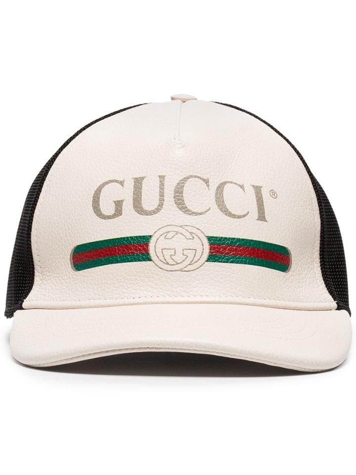 Gucci Logo-print Leather And Mesh Baseball Cap - White