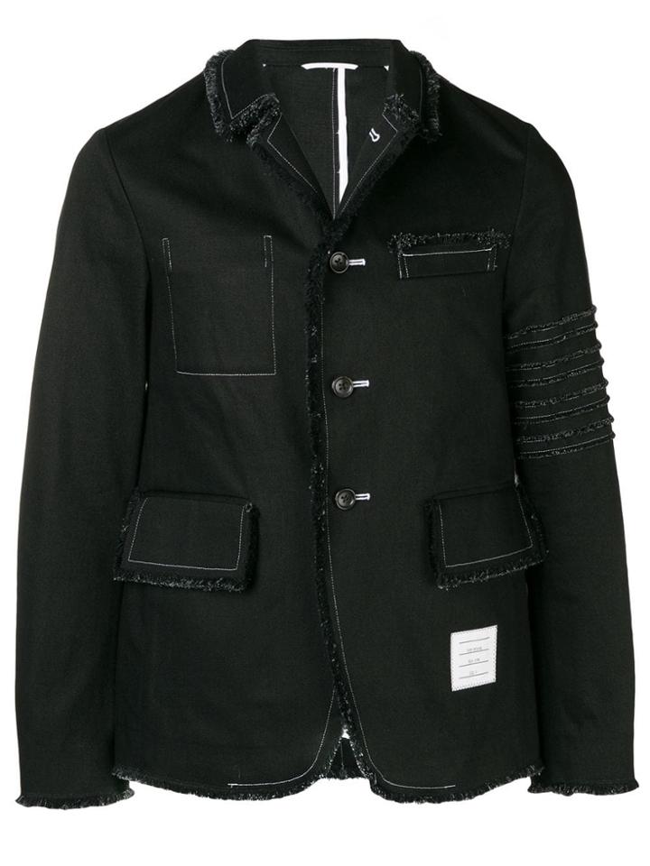 Thom Browne 4-bar Washed Denim Cutaway Jacket - Black