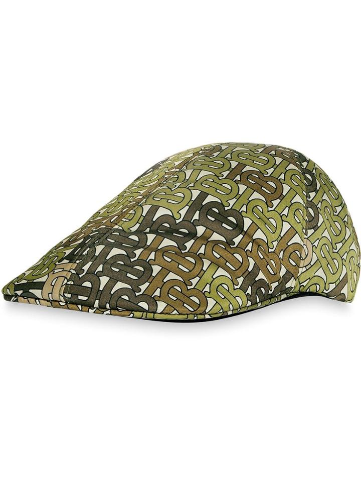 Burberry Monogram Print Nylon Flat Cap - Green